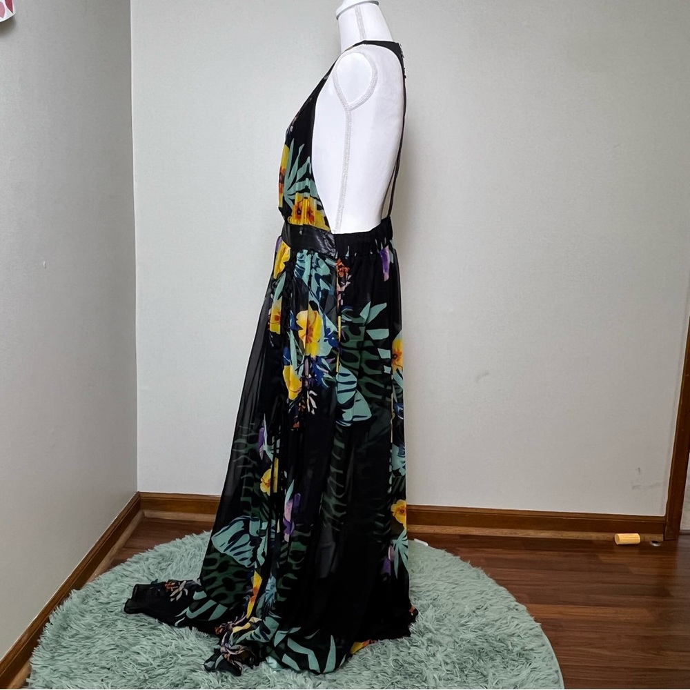 TOV Los Angeles Floral Maxi Dress with Faux Leather Detail - Size 44 - Picture 4 of 11